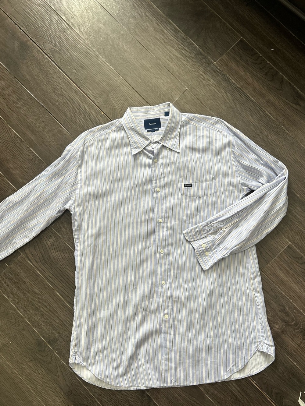 Faconnable Men's Light Blue and White Striped Button-Down Shirt XXL